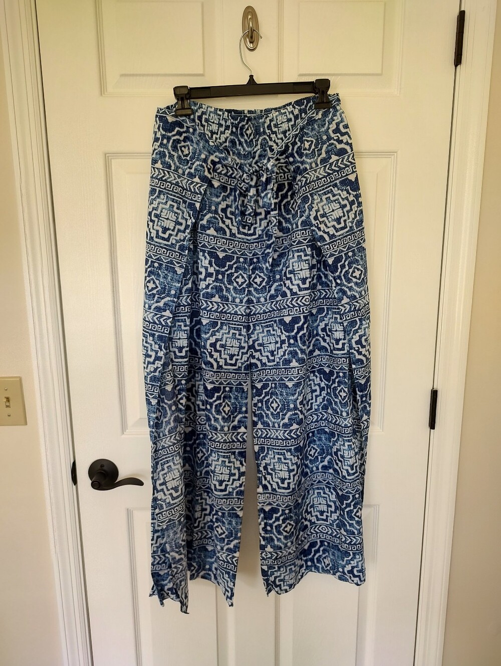 J. McLaughlin Bondi Tie-Front Wide Leg Pull On Pants Cotton Blue White …